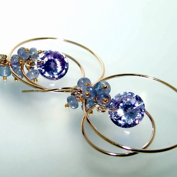 14k Gold Filled Tanzanite Quartz Rondelles Hoop Earrings Gemstone Earrings - Picture 3 of 6